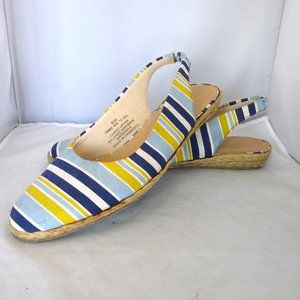 Beacon stripe sling back Espadrilles shoe blue yellow white 91/2 M fabric preppy